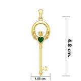 Irish Claddagh Spiritual Key 14 K Solid Gold Pendant with Gem GPD5903