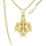 A powerful combination of Celtic elements Yellow Gold Jewelry Pendant in Fleur-de-Lis and Celtic Cross GPD6068