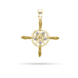 Gold Broomstick Pentacle Pendant with Gemstone GPD686