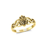 Irish Claddagh and Celtic Knotwork 14K Gold Ring with Marcasite GRI1904