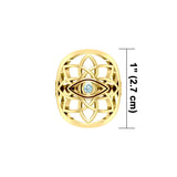 Flower of Life Eye Solid 14K Gold Ring with Gem GRI2168