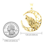 Baying wolf around the celestial beauty ~ 14K Yellow Gold Jewelry Pendant GTP831