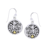 Moon Face Steampunk Silver and Gold Earrings MER1360