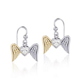 Gemstone Heart and Flying Angel Wings Silver and Gold Earrings MER1782 - Jewelry