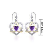 The Celtic Trinity Heart Silver and Gold Earrings with Gemstone MER1788 - Jewelry