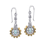 Steampunk Celtic Silver and Gold Accent Earrings with Oval Gemstone MER2117