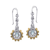 Steampunk Celtic Silver and Gold Accent Earrings with Oval Gemstone MER2117