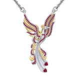 Mythical Phoenix arise! ~ Sterling Silver Jewelry Necklace with 14k Gold and Gemstone Accents