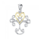 Heartfelt Tree of Life ~ 18k Gold accent and Sterling Silver Jewelry Pendant MPD1220