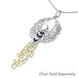 The Rise of the Mystical Fire Bird Sterling Silver and 14 Kt Gold Pendant