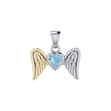 Gemstone Heart and Flying Angel Wings Silver and Gold Pendant MPD5228 - Jewelry