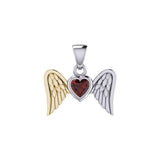 Gemstone Heart and Flying Angel Wings Silver and Gold Pendant MPD5228 - Jewelry