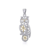 Owl with Flower of Life Silver and Gold Pendant MPD5266 - Jewelry