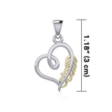 Silver and Gold Heart with Feather Pendant MPD5288 - Jewelry