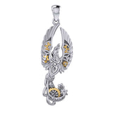 Steampunk Celtic Phoenix Silver and Gold Accent Pendant MPD6000