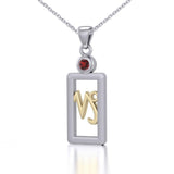 Capricorn Zodiac Sign Silver and Gold Pendant with Garnet and Chain Jewelry Set MSE781 - Jewelry