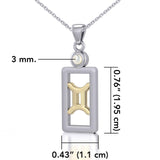 Gemini Zodiac Sign Silver and Gold Pendant with Mother of Pearl and Chain Jewelry Set MSE786 - Jewelry