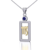 Virgo Zodiac Sign Silver and Gold Pendant with Created Sapphire and Chain Jewelry Set MSE789