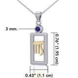 Virgo Zodiac Sign Silver and Gold Pendant with Created Sapphire and Chain Jewelry Set MSE789 - Jewelry