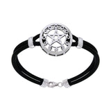 Sterling Silver Moon Phase The Star Leather Cord Bracelet TBL209 - Jewelry