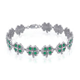 Lucky Gemstones Four Leaf Clover Silver Link Bracelet TBL396 - Jewelry