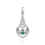Heart Claddagh with Celtic Trinity Knot Silver Charm with Gemstone TCM667 - Jewelry