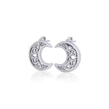 Hollow Celtic Crescent Moon Silver Post Earrings TER1759 - Jewelry