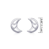 The Heart in Crescent Moon Silver Post Earrings TER1779 - Jewelry