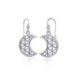 The Flower of Life in Crescent Moon Silver Earrings TER1780 - Jewelry