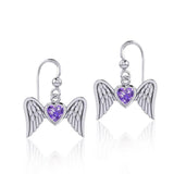 Gemstone Heart and Flying Angel Wings Silver Earrings TER1782 - Jewelry