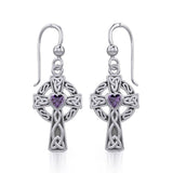 Celtic Cross Silver Earrings with Heart Gemstone TER1833