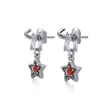 Ribbon with Dangling Gemstone Star Silver Post Earrings TER1854 - Jewelry
