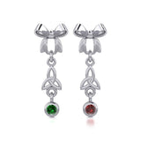 Ribbon with Dangling Gemstone Trinity Knot Silver Post Earrings TER1856 - Jewelry