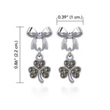 Ribbon with Dangling Marcasite Lucky Shamrock Clover Silver Post Earrings TER1867 - Jewelry