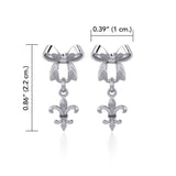 Ribbon with Dangling Fleur De Lis Silver Post Earrings TER1868 - Jewelry