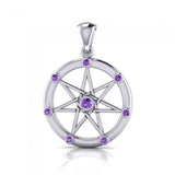 Elven Pentacle with Gems Silver Pendant TP3134