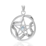 Pentacle with Weaving Snake Silver Pendant TP3312