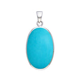 Large Silver Oval with Inlay Stone Pendant TP3539 - Jewelry