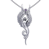 Captured by the Grace of the Angel Phoenix ~ Sterling Silver Jewelry Pendant with Gemstone TPD3266
