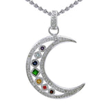 Chakra Moon Sterling Silver with Gemstones Pendant TPD3494