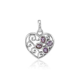 Flower in Heart Shape Sterling Silver Pendant TPD3686