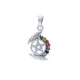 Gemstone Crescent Moon with Pentagram Pendant TPD4256