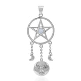 Moon Goddess with Pentacle Silver Pendant with Gemstone TPD4765 - Jewelry