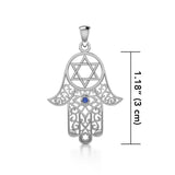 Hamsa and Star of David Silver Pendant with Gemstone TPD5079 - Jewelry