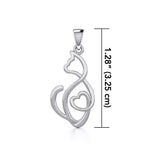 Running Cat with Heart Silver Pendant TPD5280 - Jewelry