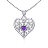 Silver Geometric Heart Flower of Life Pendant with Gemstone TPD5282 - Jewelry