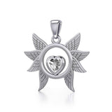 Spreading Angel Wings Silver Pendant with Gemstone TPD5289 - Jewelry