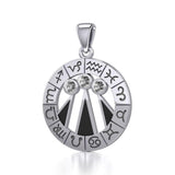 Zodiac Wheel with Awen The Three Rays of Light Silver Pendant TPD5308 - Jewelry