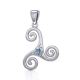 Celtic Spiral Triskele Silver Pendant with Heart Gemstone TPD5335 - Jewelry