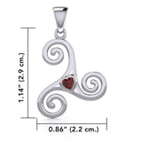 Celtic Spiral Triskele Silver Pendant with Heart Gemstone TPD5335 - Jewelry